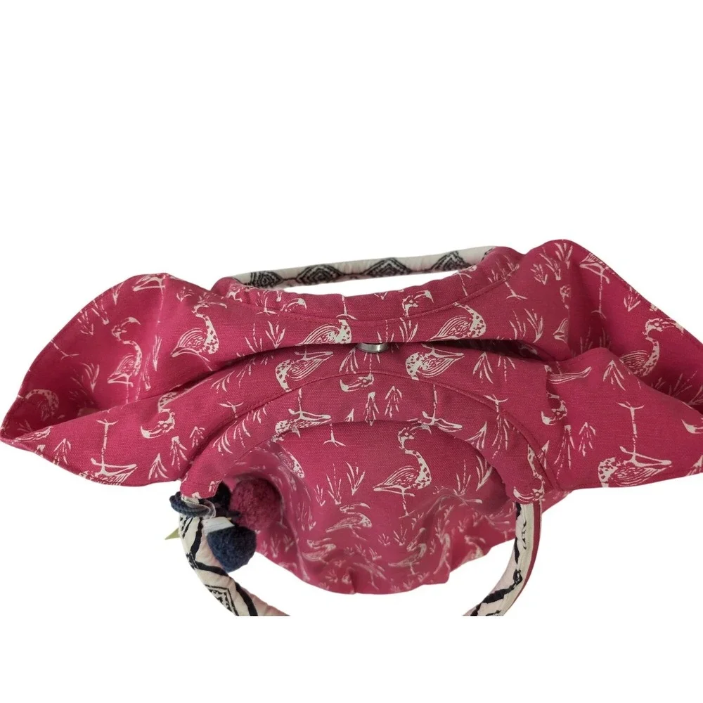 Rock Flower Paper Flamingo Print Bucket Bag Tote Pink Beach Vaca Over Shoulder